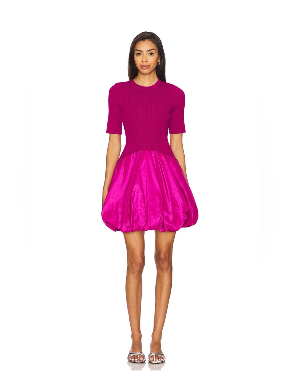 SIMKHAI Fuchsia Short Bubble-Hem Dress with Knit Bodice